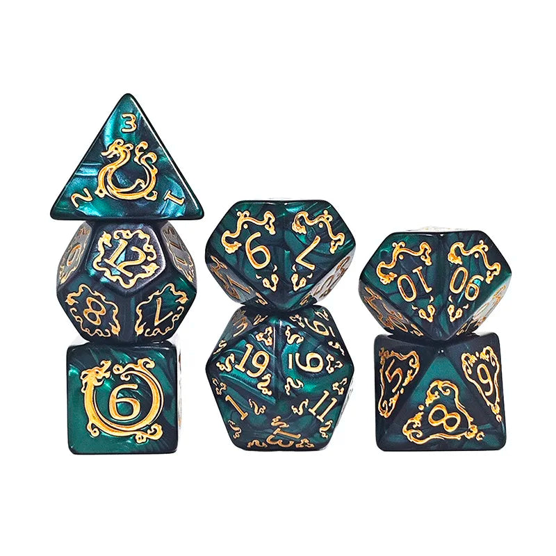 Dragon Pattern Polyhedral Dice Set for RPG & Tabletop Gaming
