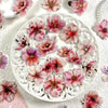 White floral hot stamp stickers featuring pink and magenta flowers for journaling and scrapbooking