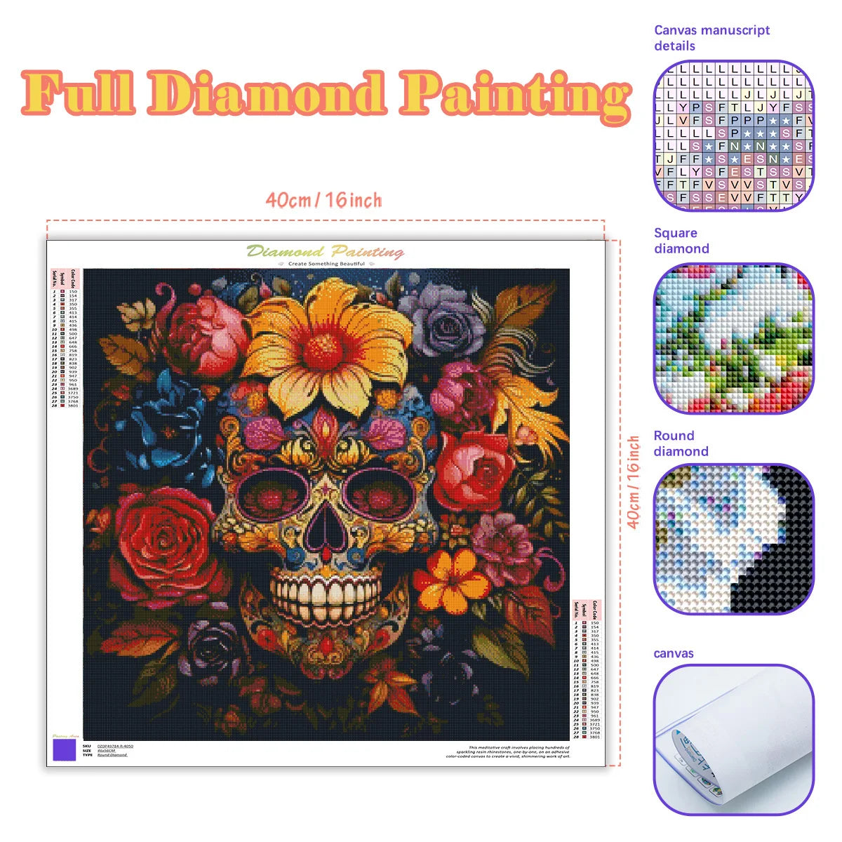 5D Diamond Painting Kit – Floral Skull Full Drill Art Craft