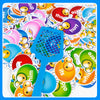 A colorful fly swatter game set for kids featuring four plastic squirt toys and a blue plastic pestle.