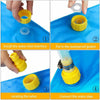 Step-by-step instructions showing how to install and connect a water inlet interface and gasket for an inflatable kids water 