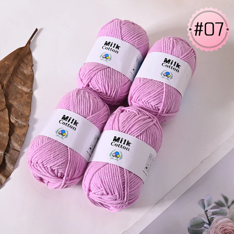 Soft Milk Cotton Yarn Value Pack - 4 Balls for Knitting & Crochet