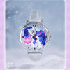 A silver watch featuring a colorful My Little Pony design on the face and a silver band, photographed against a snowy backgro
