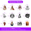 Dimension markings showing various sizes of Christian faith themed stickers with corresponding measurements.