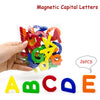 A hand holds a bag of magnetic capital letters including A, B, C, and E.