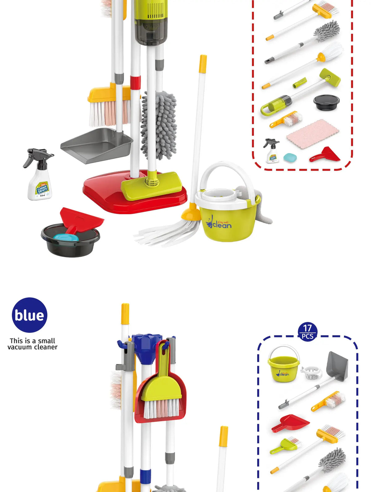 Kids' Pretend Play Cleaning Set with Vacuum & Dustpan