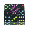 A set of ten vibrant colored acrylic six-sided dice arranged in a grid.