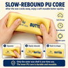 Hands squeeze a yellow butter slow-rebound PU core fidget toy demonstrating its reusable nature.