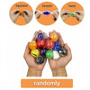 A set of five colorful Halloween squeeze stress balls, including orange, purple, red, green, and black varieties.