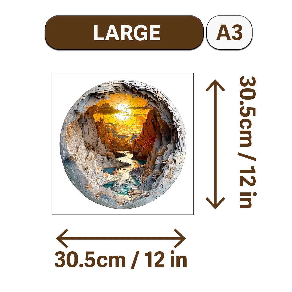 Large A3 jigsaw puzzle depicting an orange sunset view inside a rocky cave.