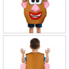 A boy wearing a Mr. Potato Head costume and a girl wearing a Mrs. Potato Head costume.
