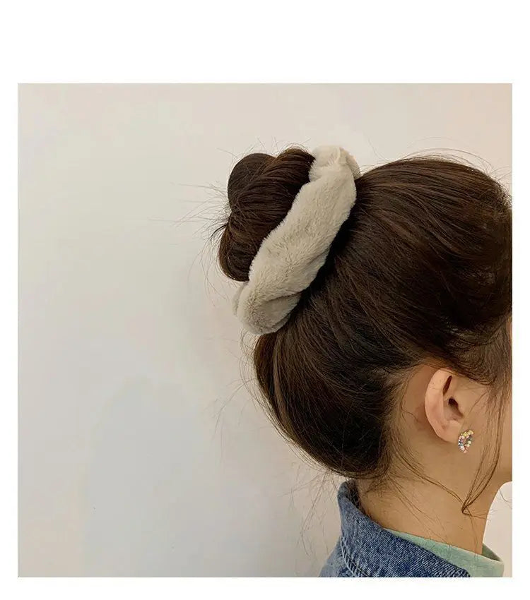 Plush Knit Scrunchie Hair Ties with Leather Accent