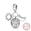 Sterling silver heart charm beads for bracelets featuring a star pendant and an oak leaf pendant
