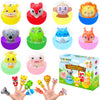 A collection of colorful soft rubber animal finger puppets for kids in various shapes and colors.