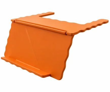 Orange foldable mahjong card holder with a non-slip stand.
