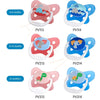 A set of silicone baby pacifiers in various colors and sizes for infants.