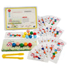 A set of wooden caterpillar bead clips and cards for a Montessori fine motor skills game