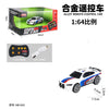 A white and blue 1:64 scale alloy remote control car with LED lights shown next to its accessories.