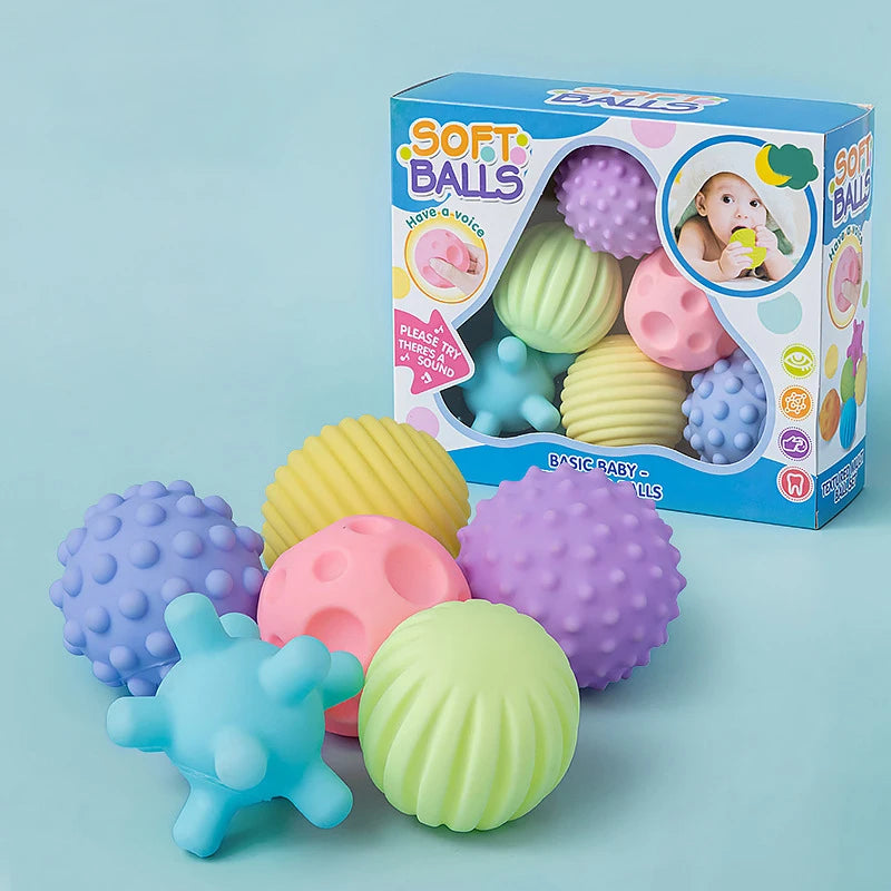 Sensory Baby Balls Set - 6 Soft Textured Rattle Balls for Early Development