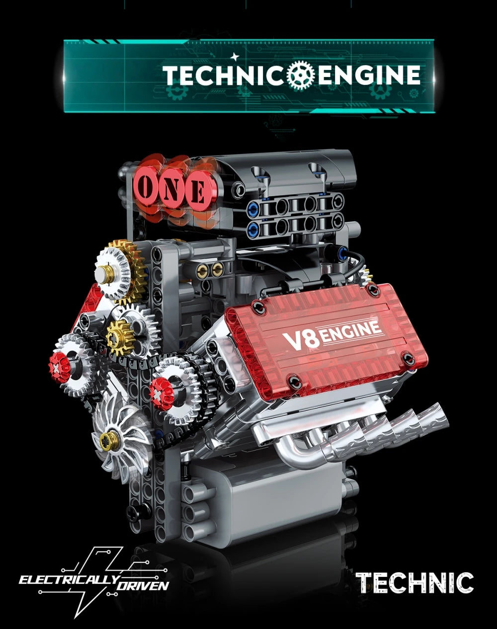 V8 Engine Model Building Kit with Electric Motor – 478 Pieces
