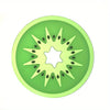 A round, lime green PVC coaster with a starburst fruit pattern design.