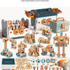 A collection of 182 small tools and components for a kids tool set and assembly playset