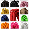 A collection of round braided leather cords in various colors including black, yellow, red, blue, orange, pink, and green.