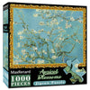 A box of a 1000-piece jigsaw puzzle featuring a light blue sky and branches covered in white blossoms.