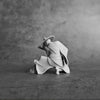 A black and white photograph of a 3D printed samurai warrior figurine statue.