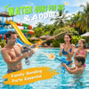 A family enjoying water guns and splashing in a pool during a party.