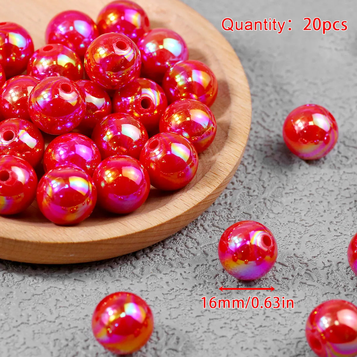 Iridescent Acrylic Round Beads for Jewelry Making (16mm, 20-Pack)
