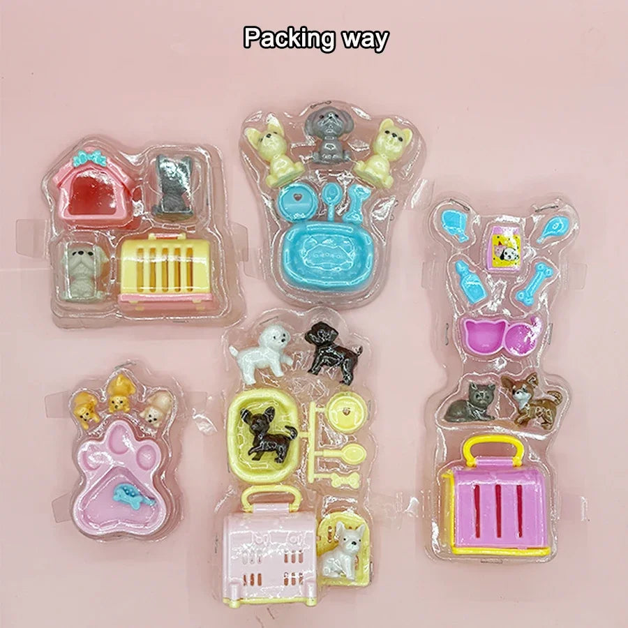 Miniature Pet Figurine Set for Dollhouse Play