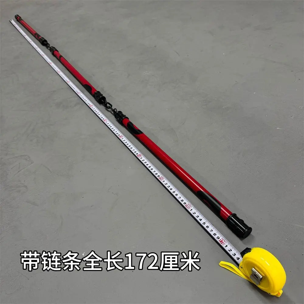 A red and white measuring tape is shown next to a yellow object, with text indicating the tape is 172 units long.