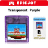 A transparent purple Game Boy Flash cartridge with a label for FlashMaster ED Pro games.