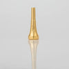 Gold-plated trumpet mouthpiece with a tapered design shown against a light gray background.