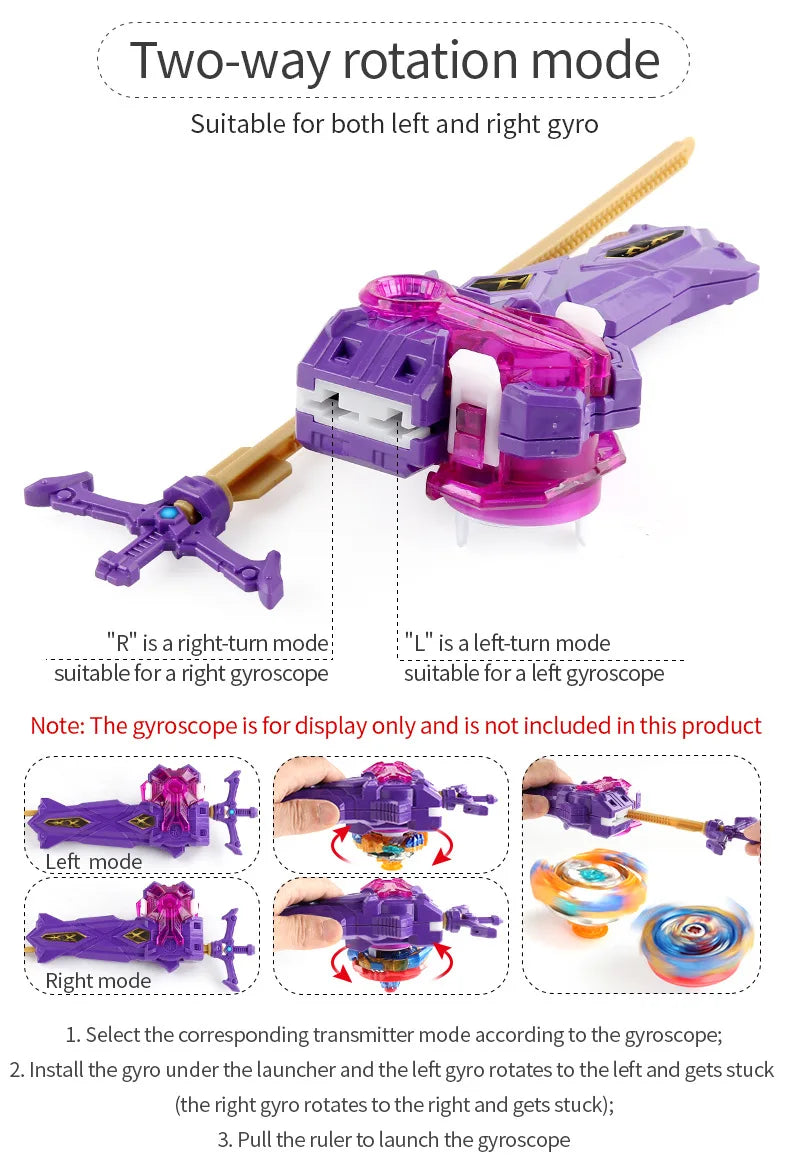A purple two-way rotation mode spinning top launcher suitable for both left and right gyroscopes