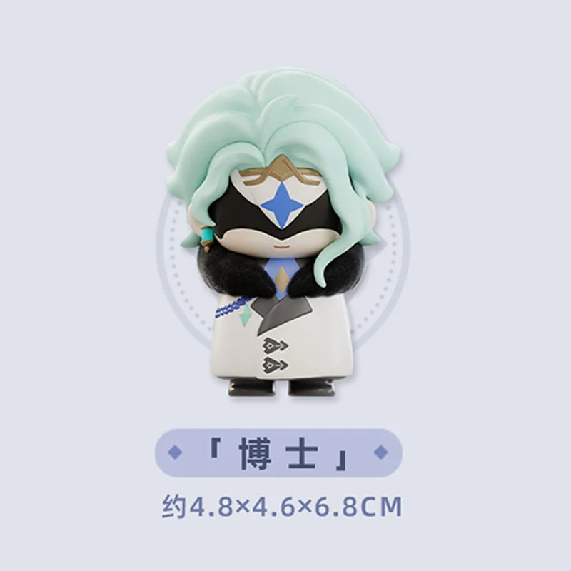 Chibi figurine of a Fatui Harbinger with light green hair and dark clothing