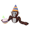 A black and orange gorilla plush toy wearing a conical party hat, with a green number 4 visible.