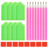 A set of pink and green diamond painting tools including drill pens and square color blocks.