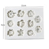 A silicone mold set featuring various flower shapes for chocolate and cake decorating.