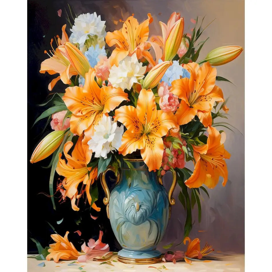 DIY Paint by Numbers Kit | Flowers in Vase | Acrylic Canvas Art with Frame