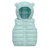 Light mint green kids' hooded cotton vest with quilted texture