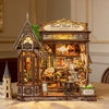 DIY Wooden Flower Shop Café Dollhouse Miniature Kit with LED Lighting