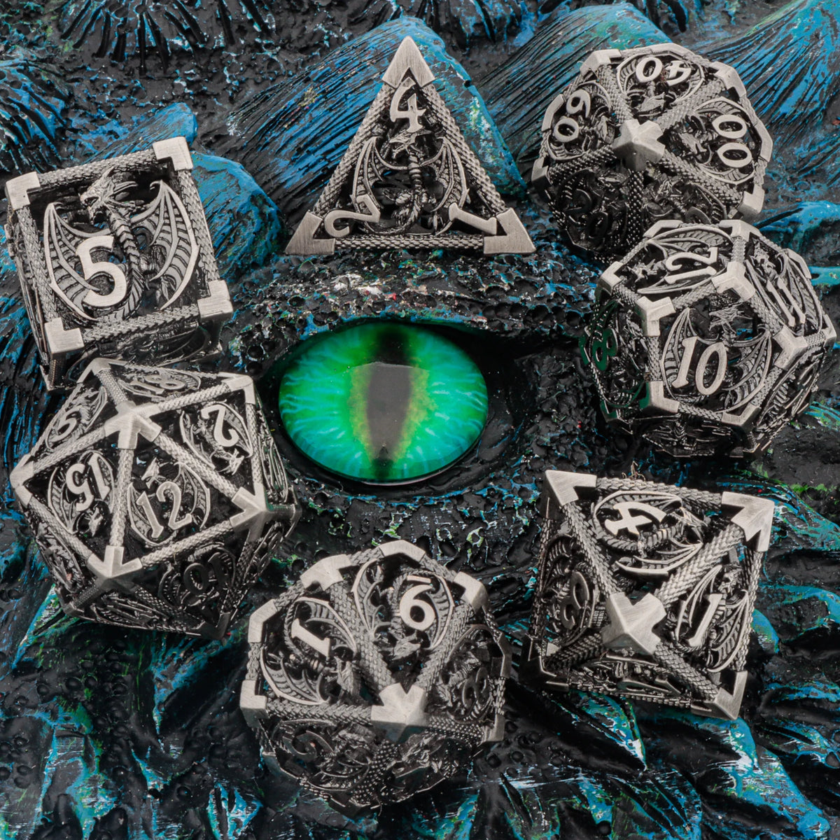 Hollow Metal Polyhedral Dragon Dice Set