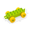 A bright lime green building block set featuring yellow traffic vehicles like trucks and buses.