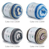 Four skeins of gradient rainbow cotton-wool yarn in various shades and textures for knitting and crochet projects