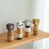 A set of wooden animal puzzle toys featuring pandas, elephants, and bears for babies and toddlers.
