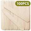 A pack of 100 smooth wooden stir sticks for paint mixing and epoxy resin, shown in a square container.
