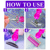 Four steps demonstrating how to use an ergonomic resin diamond art pen with interchangeable stainless steel tips.