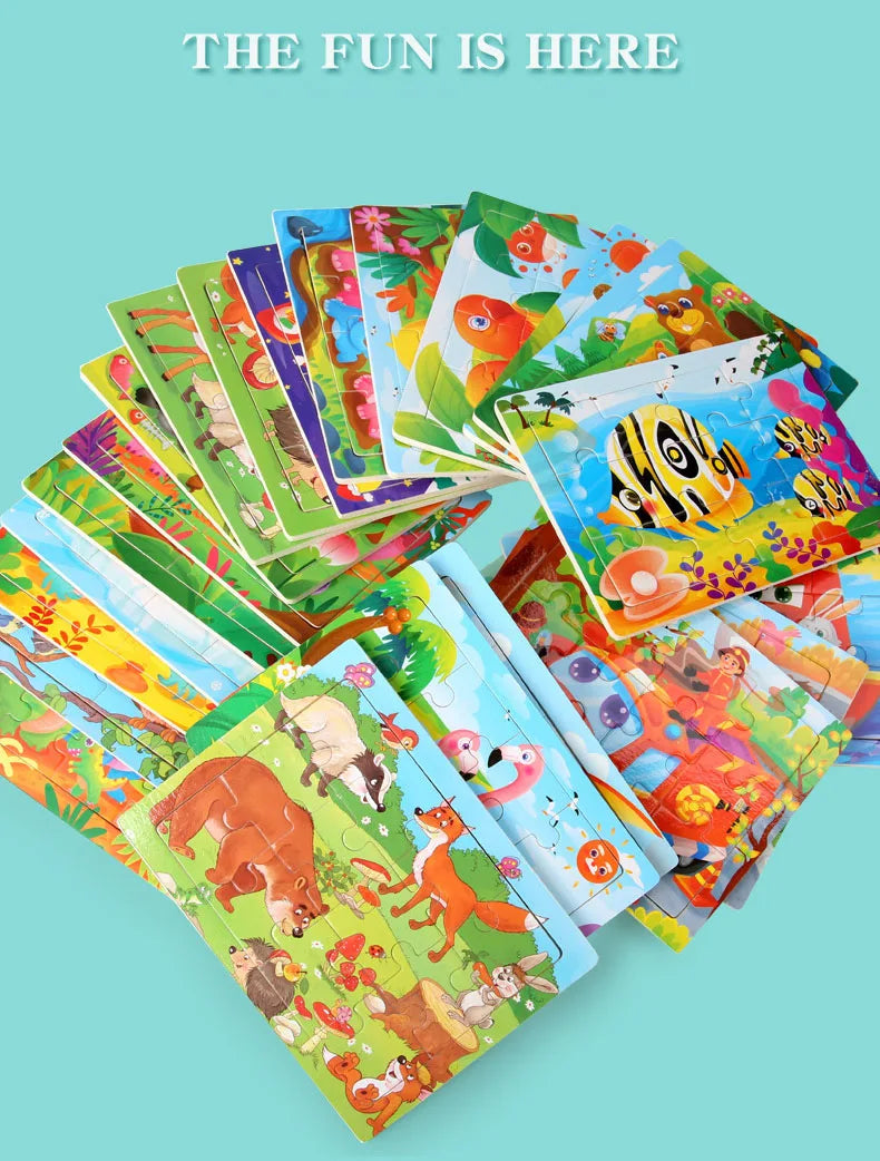 Wooden Animal Jigsaw Puzzles for Toddlers (Set of 12)